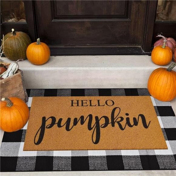 2 Pcs Fall Door Mat Combo Set Imitation Coir Welcome Mat, 43" x 28" Buffalo - Picture 1 of 8